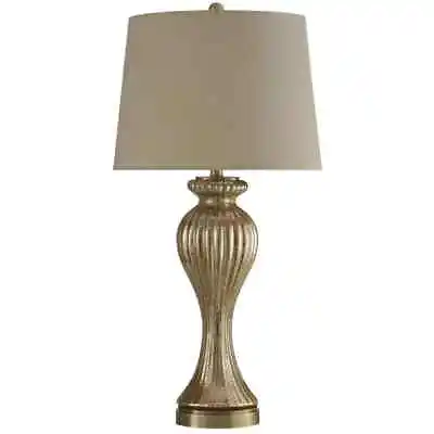 StyleCraft 32 In. Glimmer Bronze Table Lamp With Beige Hardback Fabric Shade • $39.59