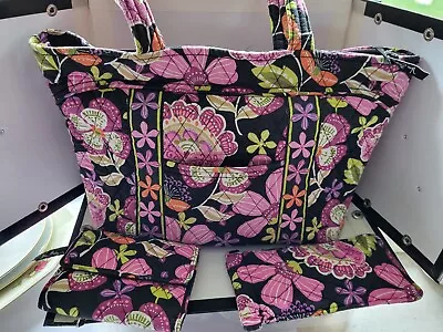 Vera Bradley Tote Bag Pirouette Pink Black With Matching Glass Case & Wallet • $25