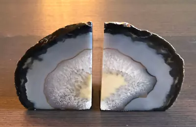 Agate Geode Blue Bookends-Excellent Color Blends-Unique Crystal Patterns - Small • $29.99