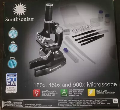 Smithsonian Microscope Kit STEM 150x/450x/900x W/ Light & Accessories  • $21.95