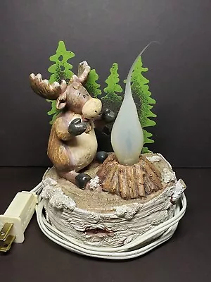 Moose With Trees Table Lamp Forest With Flickering Flame Lightbulb • $25