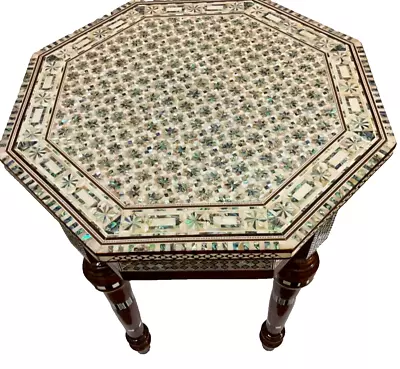 Handmade Wooden End Table Carving Wood Table Home Decor Mother Of Pearl Inlay • $935