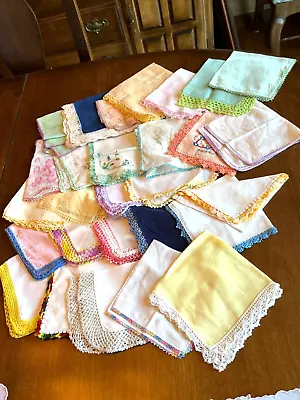 Lot Of 28 Vintage Ladies Hankies Handkerchiefs Crochet Tatting Trim • $18