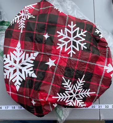 $14.99 • Buy Christmas Snowflake Black Red Buffalo Plaid Round Fitted Tablecloth With Elastic