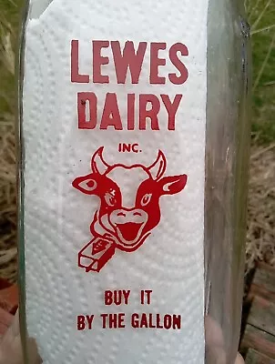 Vintage Lewes Delaware Dairy Quart Red ACL Cow Logo Farm Milk Bottle - Nice! • $24.95