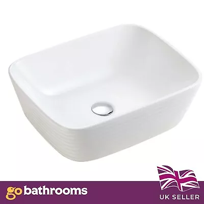 Ripple Ceramic Countertop Basin Curved Edge Rectangle Bathroom Sink | 50x38cm • £87.55