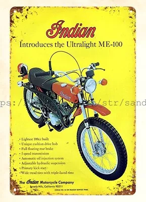 1974 Indian ME-100 Motorcycle Ultralight Enduro-1 Metal Tin Sign Restaurant Pub • $18.86