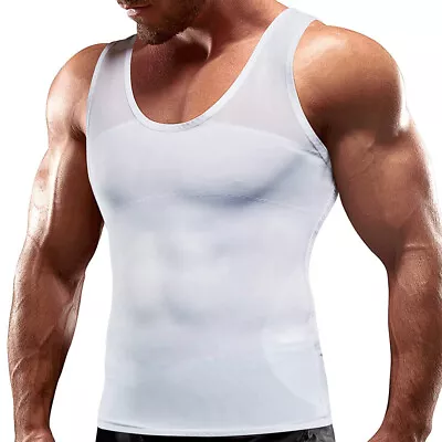 Men's Compression Shirt Slimming Body Shaper Vest To Hide Man Boobs Shapewear • $16.79