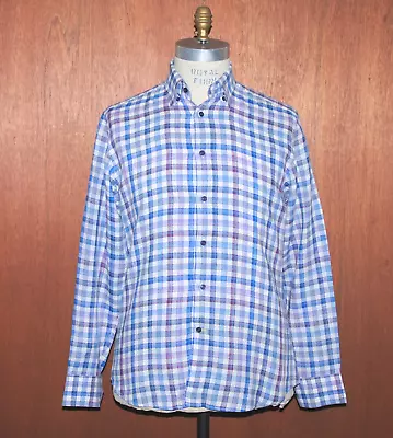 Robert Talbott Men's Medium Linen Shirt Purple Blue Check  Check Gingham • $29.95