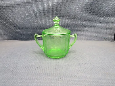 Vintage Jeannette Depression Glass Floral Green Pattern Sugar Dish With Lid • $19.95