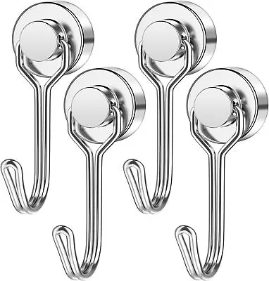 4 Pack 30 Lb+ Swivel Swing Neodymium Magnet Hooks For Fridge Magnet With Hooks • £0.99