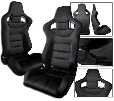 1 Pair Black Cloth Racing Seats RECLINABLE W/ SLIDERS All Mitsubishi • $296.66