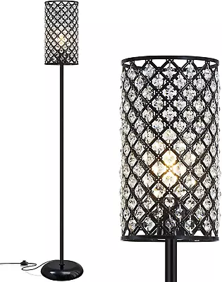 Crystal Floor Modern Standing Lamp With Elegant Shade Black Floor Lamp Black • $54.99