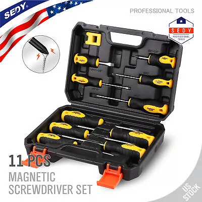 11Pc Magnetic Screwdriver Set With Case 5 Phillips 5 Flat Head Tips Demagnetizer • $19.99