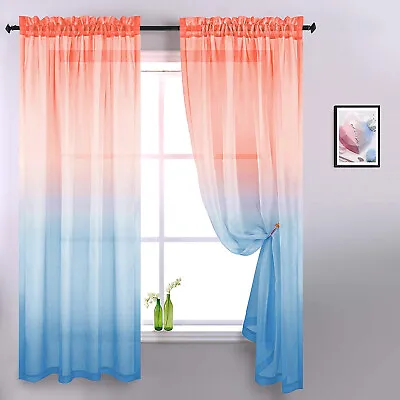 UK Bedroom Translucent Window Curtains Voile Gradient Ombre Drapes Living Room • £5.84