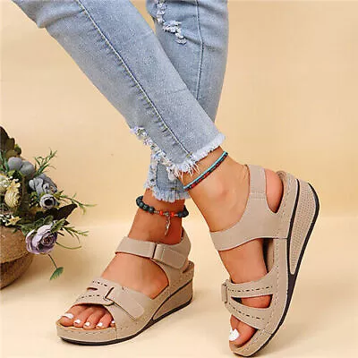 Summer Womens Wedge Orthopedic Sandals Walking Slingback Flat Casual Shoes Size • $23.85