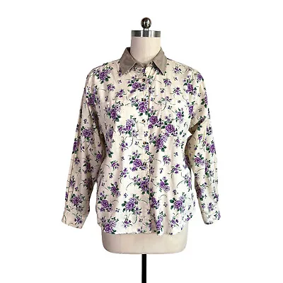 Vintage 90s Prairie Floral Button Shirt XL 16/18 Country Cottagecore Cotton Vtg • $23