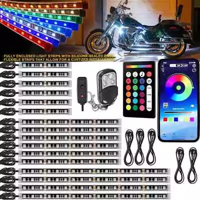 16PC RGB Bluetooth Motorcycle LED Light Under Glow Neon Strip Remote Control Kit • $38.98