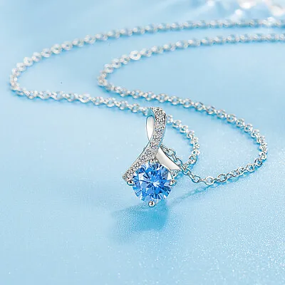 Crystal Stone Pendant Chain Necklace 925 Sterling Silver Women Jewellery Gift UK • £3.35