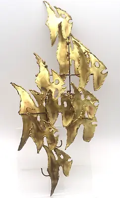 60s Brass Fish Wall Art Sculpture Modernist Brutalist Abstract Retro 3D Metal • $42