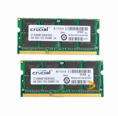 16GB Crucial 2X8GB 2Rx8 DDR3-1333Mhz PC3-10600 Laptop RAM Memory MacBOOK Pro2011 • $19.99