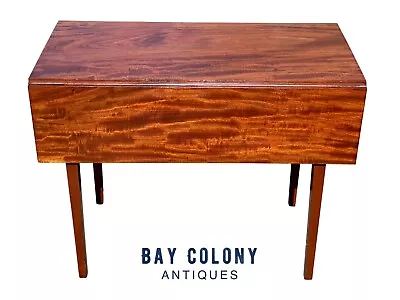 19th C Antique Mahogany Federal Period Drop Leaf Table With Inlay & One Drawer • $1512