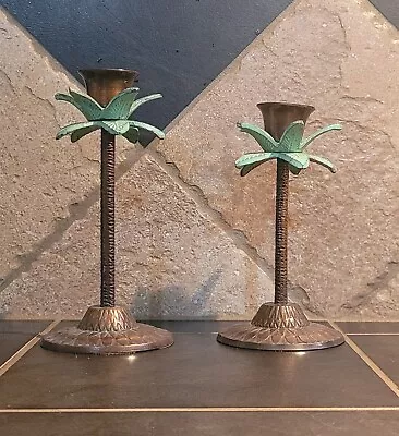 Vintage Brass Candlesticks Set Of 2 Palm Tree Design • $26.70