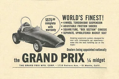 Vintage 1958 Grand Prix Quarter 1/4 Midget Ad • $16.99