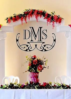 Elegant Wedding Monogram Custom Wall Vinyl Sticker Decal 22 H X 39 W • $39.99