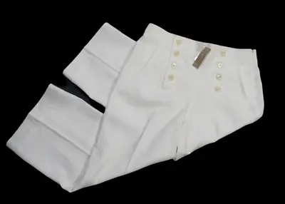 NWT ~ J CREW Women's White Sailor Front Lined Linen Pants Crops ~ Pockets ~ 12 • $31.97