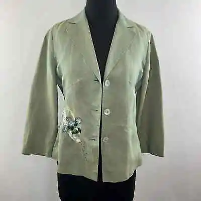 Vintage KENZO Jungle Green Long Sleeve Button Down Embroidered Linen Jacket EU38 • $89