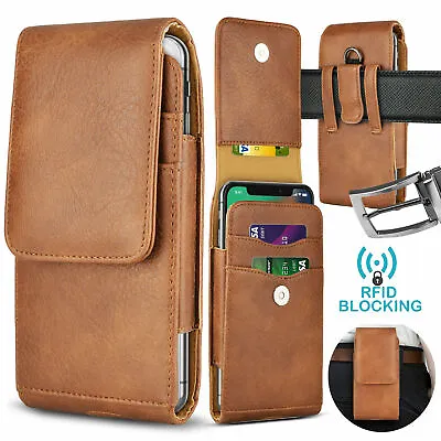 Vertical Cell Phone Holster Pouch Leather Wallet Case Universal W/Belt Clip Loop • $8.97