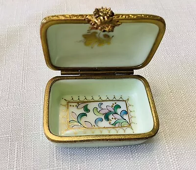 Vintage Limoges Rectangle Porcelain Trinket Box 4cm X 2cm Excellent Condition • £20