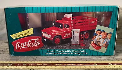 1996 ERTL Coca-Cola Stake Truck With Coca-Cola Vending Machines & Dolly Cart • £33.24