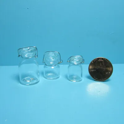 Dollhouse Miniature Glass Mason Jar Set With Metal Lid Closure IM65155 • $8.09