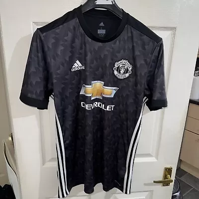 MANCHESTER UNITED Away Football Shirt Black Adidas 2017/18 Men's Large L • £17