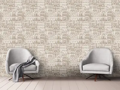 Cream And Beige Industrial Architectural Buildings Blueprint Wallpaper - FD21256 • £6.49