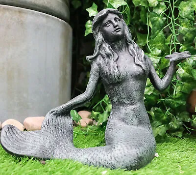 13 L Cast Iron Large Nautical Siren Mermaid Holding Starfish Verdi Green Statue • $87.99