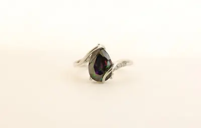 Sterling Silver GENUINE Mystic Topaz Ring With Cubic Zirconia Size 6 Pear Cut 3g • $25.50