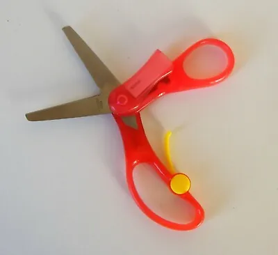 Childrens Spring Clip Safety Trainer Scissors Red Easy Grip Handles Metal Blades • £2.95