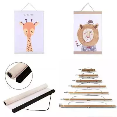 Magnetic Wooden Poster Frame Painting Scroll A4 A3 Photo Picture Hanger 21/60CM • $10.99