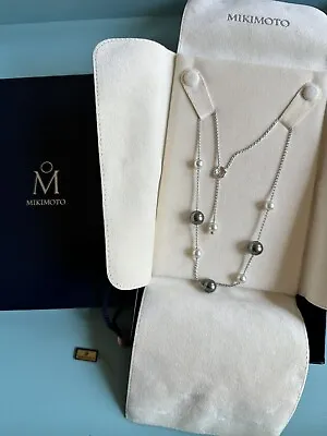 Mikimoto 18K White Gold Black South Sea Akoya Pearls In Motion Necklace • $3080
