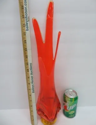  Viking Glass Epic Loop Vase 19  #1472 Orange/ P. Four Finger PERFECT Swung 1964 • $345