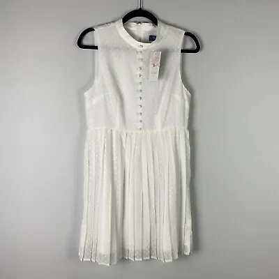 Modcloth Dress Womens Medium White Chiffon A-Line Sleeveless Vintage Inspired • $24.95