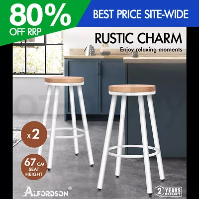 ALFORDSON 2x Bar Stools Retro Kitchen Vintage Chair Industrial Rocio White • $99.95