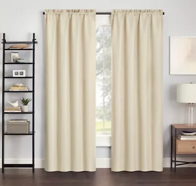 42 X95  Ivory Samara Curtain Panel Rod Pocket Blackout Single Eclipse • $20.99