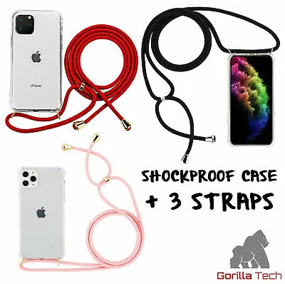 Cross Body Shockproof Clear Case With 3 Neck Lanyard Strap For IPhone X XS Max • £2.45