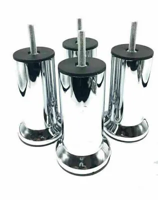 4x 120MM HEAVY DUTY METAL CHROME CYLINDER LEGS FOR SOFA BEDS CHAIRS STOOLS CABIN • £31.99