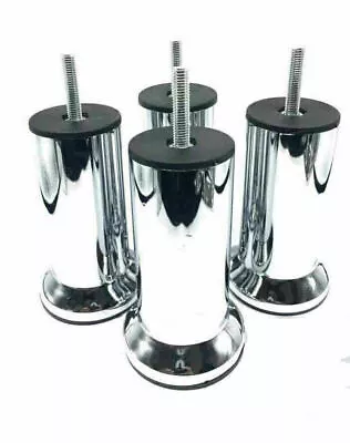 4x 120MM HEAVY DUTY METAL CHROME CYLINDER LEGS FOR SOFA BEDS CHAIRS STOOLS CABIN • £11.99