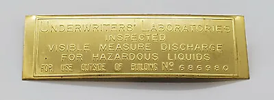 Underwriter's Laboratory Brass Embossed Tag For Visible Gas Pumps (ID164) • $27.50